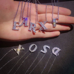 26 letter necklace female micro inlaid zircon copper clavicle chain DIY name pendant