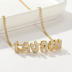 3D Bubble Name Necklace Balloon Letter Pendant Valentine’s Day Gift For Her - Gold / 1 letter - 7