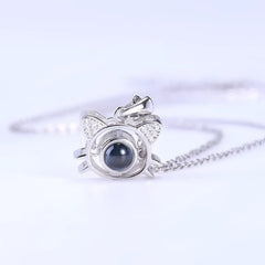925 Silver Cute Cat Customized Color Photo Necklace - 7