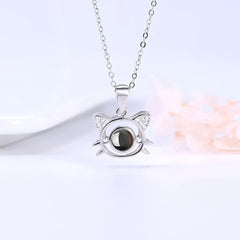 925 Silver Cute Cat Customized Color Photo Necklace - 7