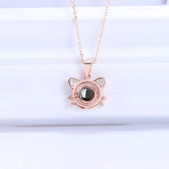 925 Silver Cute Cat Customized Color Photo Necklace - 7
