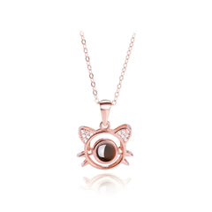 925 Silver Cute Cat Customized Color Photo Necklace - 7