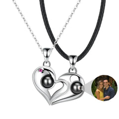 925 Silver Heart-shaped Photo Projection Couple necklaces - silver - 7