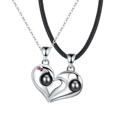 925 Silver Heart-shaped Photo Projection Couple necklaces - silver - 7