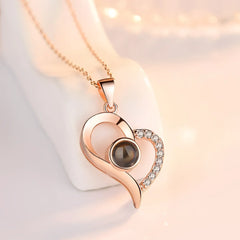 925 Silver Projection Color Photo Heart Necklace - 7
