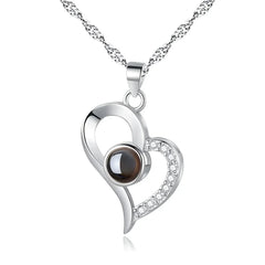 925 Silver Projection Color Photo Heart Necklace - 7
