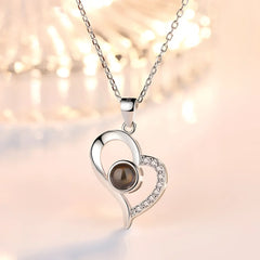 925 Silver Projection Color Photo Heart Necklace - 7