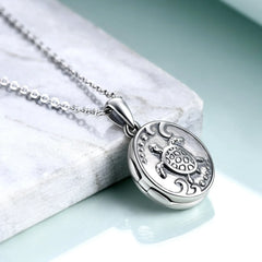 925 Sterling Silver Sea Turtle Photo Locket Necklace Photo Pendant Jewelry - Silver - 5