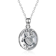 925 Sterling Silver Sea Turtle Photo Locket Necklace Photo Pendant Jewelry - Silver - 5