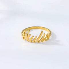 Adjustable Nameplate Ring Rose Gold Name Ring Ladies Gift Stainless Steel Signature Fashion Jewelry - Golden