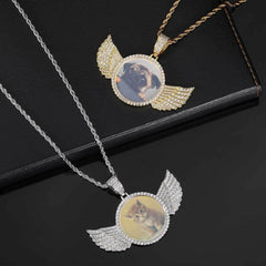 Angel Wings Medallions Custom Photo Pendant Necklace For Men Hip Hop Jewelry Iced Out Pendant Custom Engraved Name