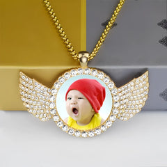 Angel Wings Medallions Custom Photo Pendant Necklace For Men Hip Hop Jewelry Iced Out Pendant Custom Engraved Name
