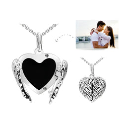 Angel Wings Sterling Silver Photo Pendant Necklace - Silver - 7