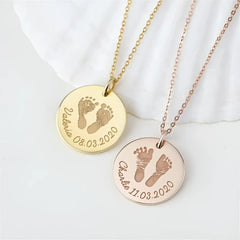 Baby Footprints Metal Necklace Name Birthday - 7