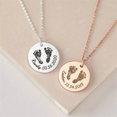 Baby Footprints Metal Necklace Name Birthday - 7