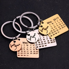 Calendar Keychain Custom Gift Engraved Date Name Stainless Steel Key Ring Anniversary Birthday Gift - 7