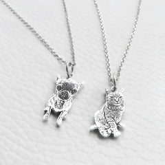 Cat And Puppy Photo Custom Necklace - Sliver - 7