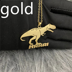 Creative Cartoon Character Necklace Stainless Steel Custom Name - Gold / Dinosaur - 7