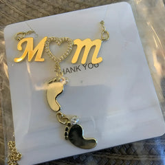 Cross Border New Personalized English Name Mother’S Day Family Stainless Steel Foot Plate And Diamond Necklace - 7