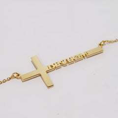Cross Necklace Personalized Name Stainless Steel Clavicle Necklace - Gold plated 18K - 7