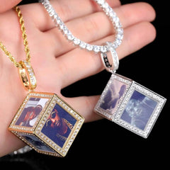 Cube Memory Photo Pendant Frame Necklace - 7