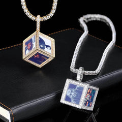 Cube Memory Photo Pendant Frame Necklace - 7