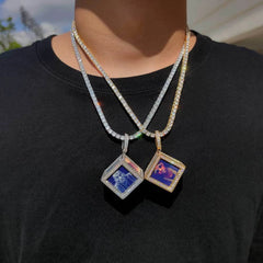 Cube Memory Photo Pendant Frame Necklace - 7