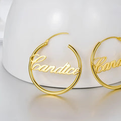 Custom Hoop Earrings Name Letter Stainless Steel Gold Color - 7
