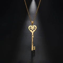 Custom Key Shaped Name Necklace Women’s Stainless Steel Vertical Pendant Jewelry Couple Necklace - 7