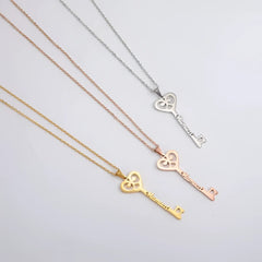 Custom Key Shaped Name Necklace Women’s Stainless Steel Vertical Pendant Jewelry Couple Necklace - 7