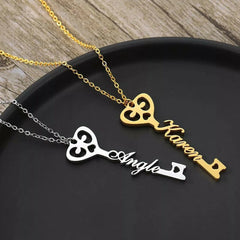 Custom Key Shaped Name Necklace Women’s Stainless Steel Vertical Pendant Jewelry Couple Necklace - 7