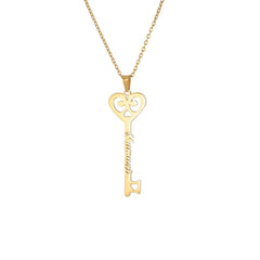 Custom Key Shaped Name Necklace Women’s Stainless Steel Vertical Pendant Jewelry Couple Necklace - Gold / 40cm - 7