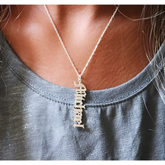 Custom Name Necklace Stainless Steel Vertical Signature Pendant - 7