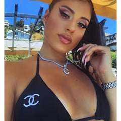 Custom silver tennis personalized name choker initial letter pendant necklace