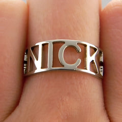 Custom Stainless Steel Name Ring Handmade Letters - Silver / Size 6 - 7