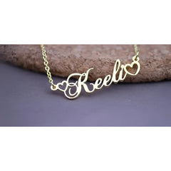 Custom Women’s Name Necklace with Double Empty Heart Nameplate Pendant Stainless Steel Necklace 45cm - default - 7