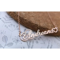 Custom Women’s Name Necklace with Double Empty Heart Nameplate Pendant Stainless Steel Necklace 45cm - default - 7