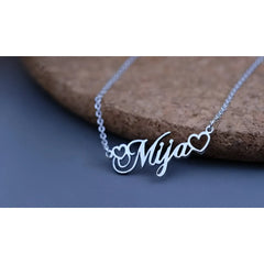 Custom Women’s Name Necklace with Double Empty Heart Nameplate Pendant Stainless Steel Necklace 45cm - default - 7
