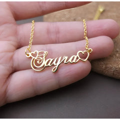 Custom Women’s Name Necklace with Double Empty Heart Nameplate Pendant Stainless Steel Necklace 45cm - default - 7