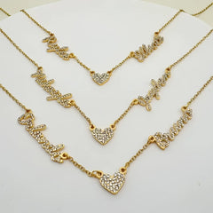 Customized DIY Diamond Inlaid Multi Name Necklace Stainless Steel Chain Heart Charming Choker Customized Necklace