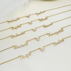 Customized DIY Diamond Inlaid Multi Name Necklace Stainless Steel Chain Heart Charming Choker Customized Necklace
