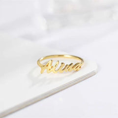 Customized English Alphabet Stainless Steel Name Ring - Gold / 17mm - 7