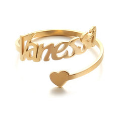 Customized Titanium Steel Name Ring With Stainless Steel Letters - Gold - 7