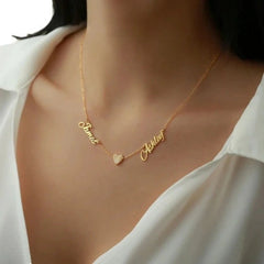 Cutting Name Necklace Stainless Steel Women’s Style - Gold / 2 names - 7