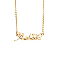 December Birthday Butterfly Name Necklace Titanium Steel Non Fading Collarbone Chain - Horizontal gold / January - 7