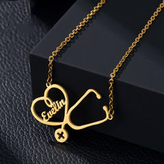 DIY Personalized Name Trend Stethoscope Stainless Steel Necklace - 7