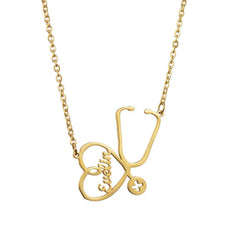 DIY Personalized Name Trend Stethoscope Stainless Steel Necklace - Gold - 7