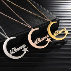 DIY Stainless Steel Name Necklace Custom Star and Moon Alphabet Necklace - 7
