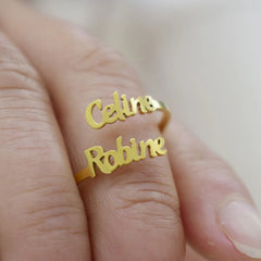 Double Name Ring Custom - Gold / Font1 - Ring
