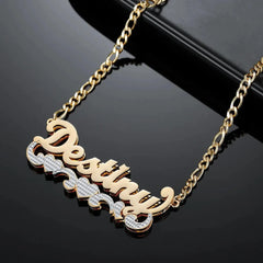 English Name Necklace Stainless Steel DIY Double Layer - Gold - 7